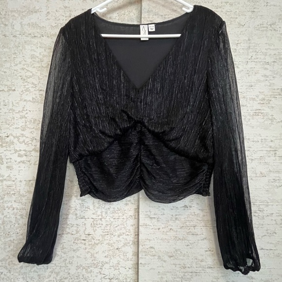 JOIE Black Sheer Top Sz X-Large Whimsigoth Milk Maid Witchy Smocked Hem - Picture 1 of 16
